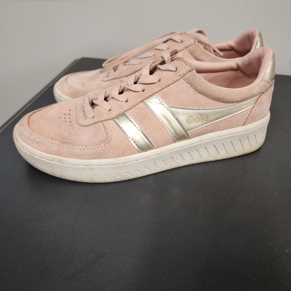 Gola Shoes - Gola Grandslam Pearl Pink Suede Sneakers Gold Stripe Size 7